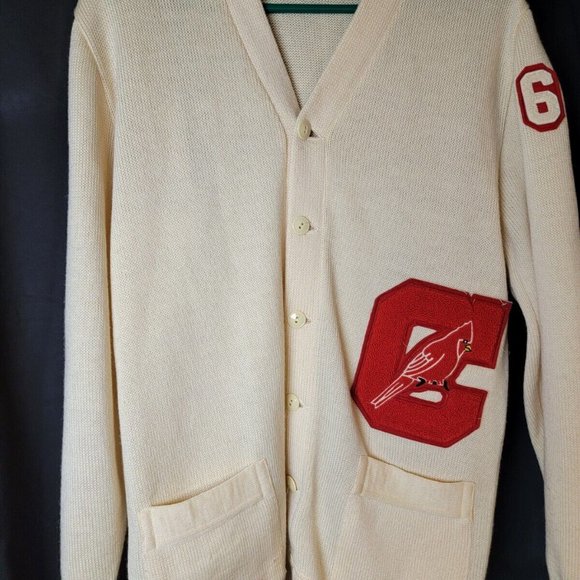 VNTG BLEPP-COOMBS SPORTING GOODS Men's Ivory Long Sleeve Cardigan Sweater Sz 42 - Picture 3 of 9